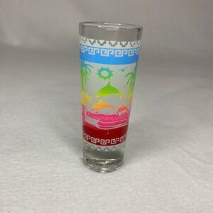 Costa Maya Shot Glass Souvenir Tropical Dolphin Palm Tree Colorful Glass,‎ New